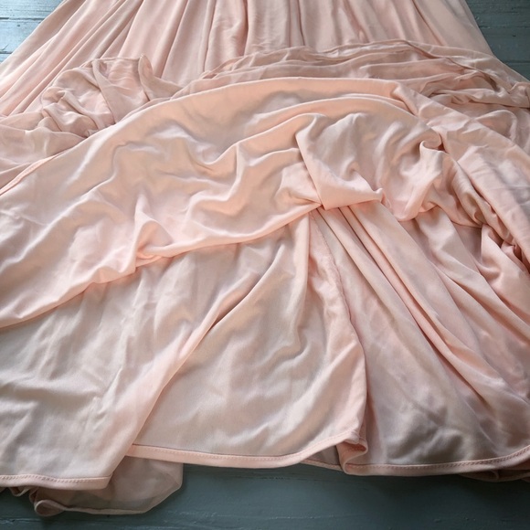 Kleinfeld Maxi Dress Size 12 Bridesmaid Peach Cold Off Shoulder Pleated Chiffon - Picture 8 of 14